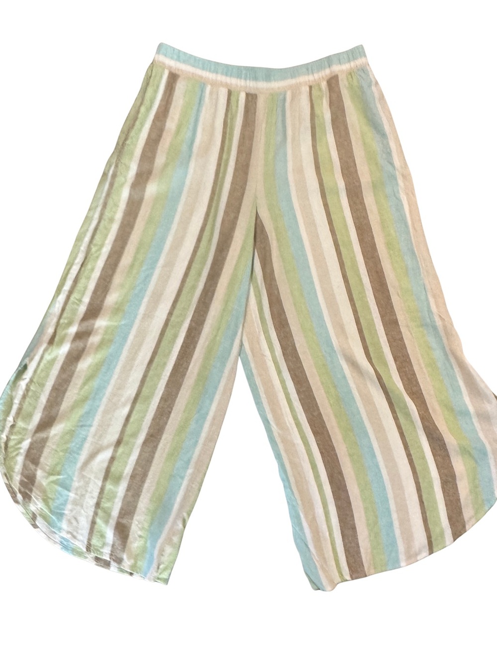 Striped Wide-Leg Lightweight Linen Blend Pants - Blue, Green, Cream, Taupe